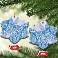 Niue Language Week Ceramic Ornament The Rock Coconut Crab - Siapo Blue Pastel LT14 Snow Flake Blue - Polynesian Pride