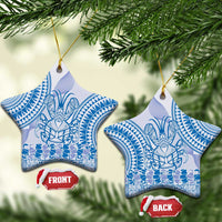 Niue Language Week Ceramic Ornament The Rock Coconut Crab - Siapo Blue Pastel LT14 Star Blue - Polynesian Pride