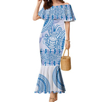 Niue Language Week Family Matching Mermaid Dress and Hawaiian Shirt The Rock Coconut Crab - Siapo Blue Pastel