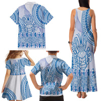 Niue Language Week Family Matching Tank Maxi Dress and Hawaiian Shirt The Rock Coconut Crab - Siapo Blue Pastel LT14 - Polynesian Pride