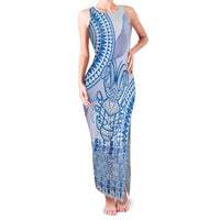 Niue Language Week Family Matching Tank Maxi Dress and Hawaiian Shirt The Rock Coconut Crab - Siapo Blue Pastel LT14 Mom's Dress Blue - Polynesian Pride
