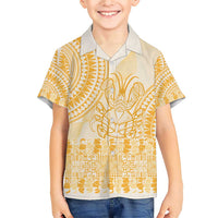 Niue Language Week Family Matching Short Sleeve Bodycon Dress and Hawaiian Shirt The Rock Coconut Crab - Siapo Gold Pastel LT14 Son's Shirt Gold - Polynesian Pride