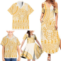 Niue Language Week Family Matching Summer Maxi Dress and Hawaiian Shirt The Rock Coconut Crab - Siapo Gold Pastel LT14 - Polynesian Pride