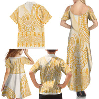 Niue Language Week Family Matching Summer Maxi Dress and Hawaiian Shirt The Rock Coconut Crab - Siapo Gold Pastel LT14 - Polynesian Pride