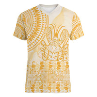 Niue Language Week Women V-Neck T-Shirt The Rock Coconut Crab - Siapo Gold Pastel LT14 Female Gold - Polynesian Pride