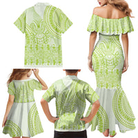 Lime Green Niue Language Week Family Matching Mermaid Dress and Hawaiian Shirt The Rock Coconut Crab - Siapo Pattern LT14 - Polynesian Pride