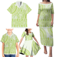 Lime Green Niue Language Week Family Matching Puletasi and Hawaiian Shirt The Rock Coconut Crab - Siapo Pattern LT14 - Polynesian Pride