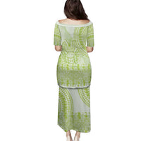Lime Green Niue Language Week Family Matching Puletasi and Hawaiian Shirt The Rock Coconut Crab - Siapo Pattern LT14 - Polynesian Pride