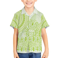 Lime Green Niue Language Week Family Matching Short Sleeve Bodycon Dress and Hawaiian Shirt The Rock Coconut Crab - Siapo Pattern LT14 Son's Shirt Lime Green - Polynesian Pride