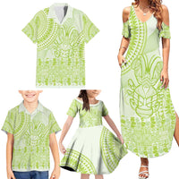 Lime Green Niue Language Week Family Matching Summer Maxi Dress and Hawaiian Shirt The Rock Coconut Crab - Siapo Pattern LT14 - Polynesian Pride