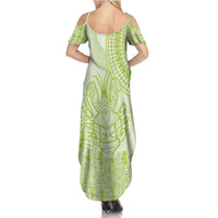 Lime Green Niue Language Week Family Matching Summer Maxi Dress and Hawaiian Shirt The Rock Coconut Crab - Siapo Pattern LT14 - Polynesian Pride