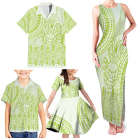 Lime Green Niue Language Week Family Matching Tank Maxi Dress and Hawaiian Shirt The Rock Coconut Crab - Siapo Pattern LT14 - Polynesian Pride