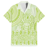 Lime Green Niue Language Week Family Matching Tank Maxi Dress and Hawaiian Shirt The Rock Coconut Crab - Siapo Pattern LT14 Dad's Shirt - Short Sleeve Lime Green - Polynesian Pride