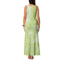 Lime Green Niue Language Week Family Matching Tank Maxi Dress and Hawaiian Shirt The Rock Coconut Crab - Siapo Pattern LT14 - Polynesian Pride