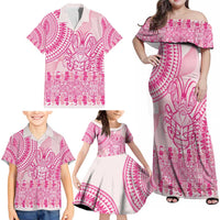 Pink Niue Language Week Family Matching Off Shoulder Maxi Dress and Hawaiian Shirt The Rock Coconut Crab - Siapo Pattern LT14 - Polynesian Pride