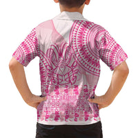 Pink Niue Language Week Family Matching Off Shoulder Short Dress and Hawaiian Shirt The Rock Coconut Crab - Siapo Pattern LT14 - Polynesian Pride
