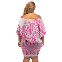Pink Niue Language Week Family Matching Off Shoulder Short Dress and Hawaiian Shirt The Rock Coconut Crab - Siapo Pattern LT14 - Polynesian Pride