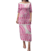 Pink Niue Language Week Family Matching Puletasi and Hawaiian Shirt The Rock Coconut Crab - Siapo Pattern LT14 Mom's Dress Pink - Polynesian Pride