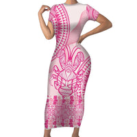 Pink Niue Language Week Family Matching Short Sleeve Bodycon Dress and Hawaiian Shirt The Rock Coconut Crab - Siapo Pattern LT14 Mom's Dress Pink - Polynesian Pride