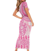 Pink Niue Language Week Family Matching Short Sleeve Bodycon Dress and Hawaiian Shirt The Rock Coconut Crab - Siapo Pattern LT14 - Polynesian Pride