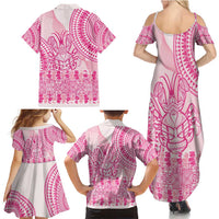 Pink Niue Language Week Family Matching Summer Maxi Dress and Hawaiian Shirt The Rock Coconut Crab - Siapo Pattern LT14 - Polynesian Pride