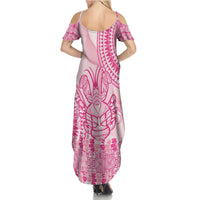 Pink Niue Language Week Family Matching Summer Maxi Dress and Hawaiian Shirt The Rock Coconut Crab - Siapo Pattern LT14 - Polynesian Pride