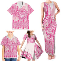 Pink Niue Language Week Family Matching Tank Maxi Dress and Hawaiian Shirt The Rock Coconut Crab - Siapo Pattern LT14 - Polynesian Pride