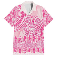Pink Niue Language Week Family Matching Tank Maxi Dress and Hawaiian Shirt The Rock Coconut Crab - Siapo Pattern LT14 Dad's Shirt - Short Sleeve Pink - Polynesian Pride
