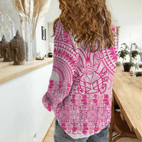 Pink Niue Language Week Women Casual Shirt The Rock Coconut Crab - Siapo Pattern