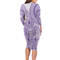 Purple Niue Language Week Family Matching Long Sleeve Bodycon Dress and Hawaiian Shirt The Rock Coconut Crab - Siapo Pattern LT14 - Polynesian Pride