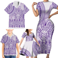 Purple Niue Language Week Family Matching Short Sleeve Bodycon Dress and Hawaiian Shirt The Rock Coconut Crab - Siapo Pattern LT14 - Polynesian Pride