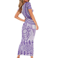 Purple Niue Language Week Family Matching Short Sleeve Bodycon Dress and Hawaiian Shirt The Rock Coconut Crab - Siapo Pattern LT14 - Polynesian Pride