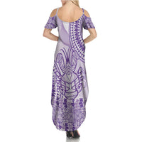 Purple Niue Language Week Family Matching Summer Maxi Dress and Hawaiian Shirt The Rock Coconut Crab - Siapo Pattern LT14 - Polynesian Pride