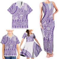 Purple Niue Language Week Family Matching Tank Maxi Dress and Hawaiian Shirt The Rock Coconut Crab - Siapo Pattern LT14 - Polynesian Pride