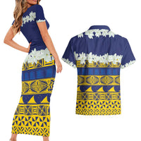 Tokelau Language Week Couples Matching Short Sleeve Bodycon Dress and Hawaiian Shirt Tokelauan Tuluma With Gardenia Thunbergia LT14 - Polynesian Pride