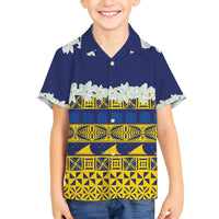 Tokelau Language Week Family Matching Puletasi and Hawaiian Shirt Tokelauan Tuluma With Gardenia Thunbergia LT14 Son's Shirt Blue - Polynesian Pride