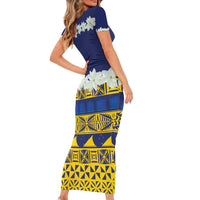 Tokelau Language Week Short Sleeve Bodycon Dress Tokelauan Tuluma With Gardenia Thunbergia LT14 - Polynesian Pride