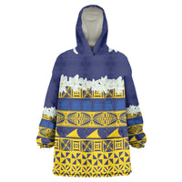 Tokelau Language Week Wearable Blanket Hoodie Tokelauan Tuluma With Gardenia Thunbergia LT14 One Size Blue - Polynesian Pride