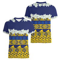 Tokelau Language Week Women V-Neck T-Shirt Tokelauan Tuluma With Gardenia Thunbergia LT14 - Polynesian Pride