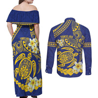 Te Vaiaho o te Gagana Tokelau Couples Matching Off Shoulder Maxi Dress and Long Sleeve Button Shirt Polynesian Turtle - Malo Ni!