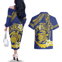 Te Vaiaho o te Gagana Tokelau Couples Matching Off The Shoulder Long Sleeve Dress and Hawaiian Shirt Polynesian Turtle - Malo Ni! LT14 - Polynesian Pride