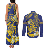 Te Vaiaho o te Gagana Tokelau Couples Matching Tank Maxi Dress and Long Sleeve Button Shirt Polynesian Turtle - Malo Ni!