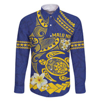 Te Vaiaho o te Gagana Tokelau Family Matching Off Shoulder Maxi Dress and Hawaiian Shirt Polynesian Turtle - Malo Ni! LT14 Dad's Shirt - Long Sleeve Blue - Polynesian Pride