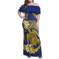 Te Vaiaho o te Gagana Tokelau Family Matching Off Shoulder Maxi Dress and Hawaiian Shirt Polynesian Turtle - Malo Ni! LT14 Mom's Dress Blue - Polynesian Pride
