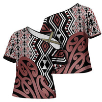 New Zealand Cross Shoulder Shirt Aotearoa Kowhaiwhai Mix Taniko Art LT14 - Polynesian Pride