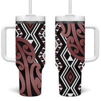 New Zealand Tumbler With Handle Aotearoa Kowhaiwhai Mix Taniko Art - Brown LT14 One Size: 40 oz Brown - Polynesian Pride