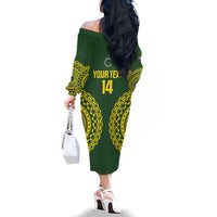 Custom Avaiki Cook Islands Rugby Family Matching Off The Shoulder Long Sleeve Dress and Hawaiian Shirt Kuki Airani Tatau Green LT14 - Polynesian Pride