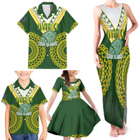 Custom Avaiki Cook Islands Rugby Family Matching Tank Maxi Dress and Hawaiian Shirt Kuki Airani Tatau Green LT14 - Polynesian Pride