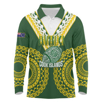 Custom Avaiki Cook Islands Rugby Long Sleeve Polo Shirt Kuki Airani Tatau Green LT14 Green - Polynesian Pride