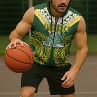 Custom Avaiki Cook Islands Rugby Sleeveless Zip Hoodie Kuki Airani Tatau Green LT14 - Polynesian Pride